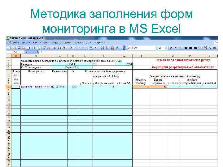 Методика заполнения форм мониторинга в MS Excel 