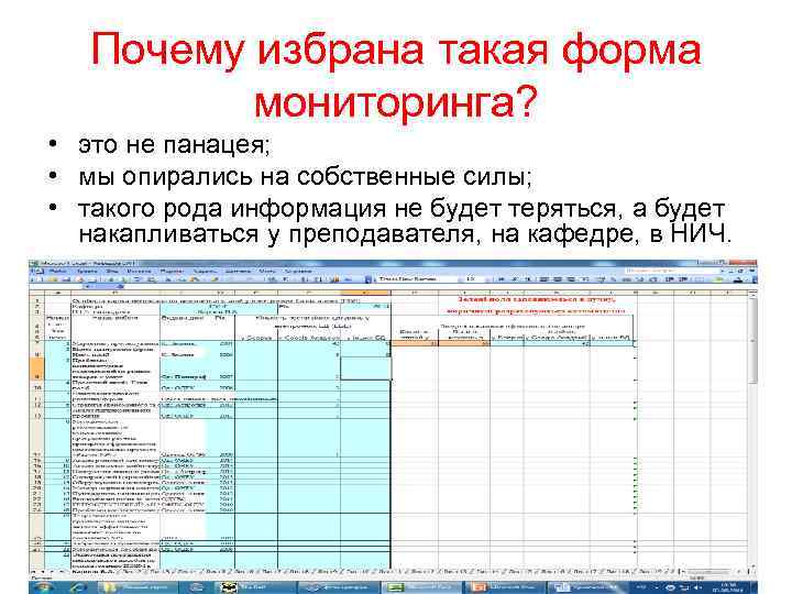  Почему избрана такая форма мониторинга? • это не панацея; • мы опирались на