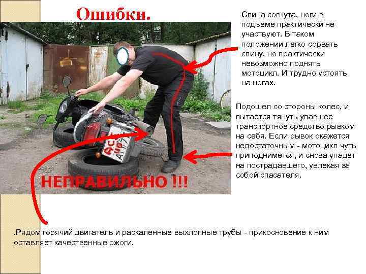 Ошибки. Спина согнута, ноги в подъеме практически не участвуют. В таком положении легко сорвать