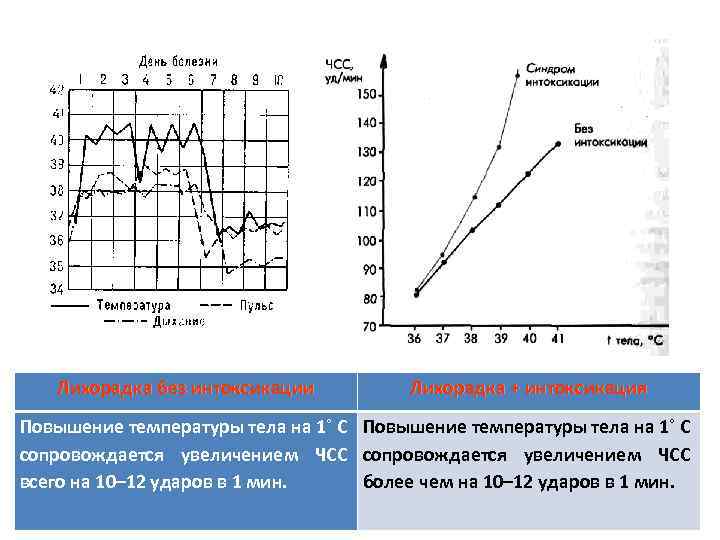 Лихорадка без интоксикации Лихорадка + интоксикация Повышение температуры тела на 1˚ С сопровождается увеличением