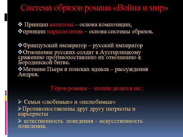 Система образов романа «Война и мир» v Принцип антитезы – основа композиции, vпринцип параллелизма