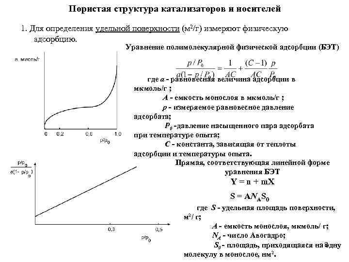  Пористая структура катализаторов и носителей 1. Для определения удельной поверхности (м 2/г) измеряют