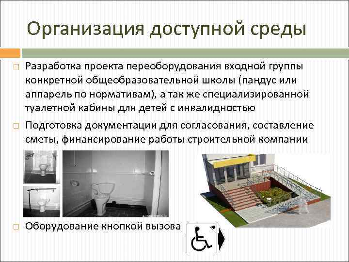 Организация доступной среды Разработка проекта переоборудования входной группы конкретной общеобразовательной школы (пандус или аппарель