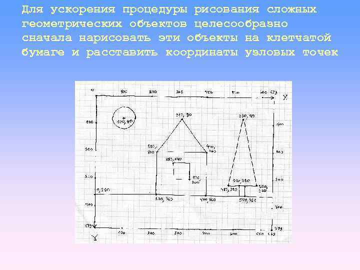 Для ускорения процедуры рисования сложных геометрических объектов целесообразно сначала нарисовать эти объекты на клетчатой