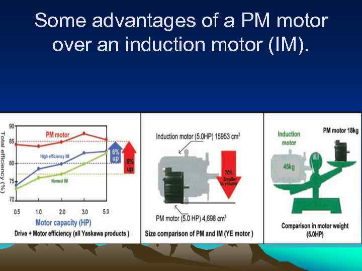 Some advantages of a PM motor over an induction motor (IM). 