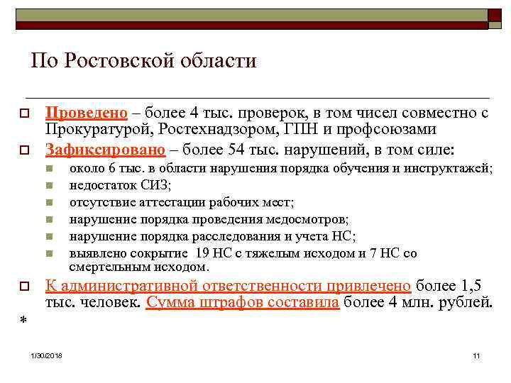   По Ростовской области o  Проведено – более 4 тыс. проверок, в