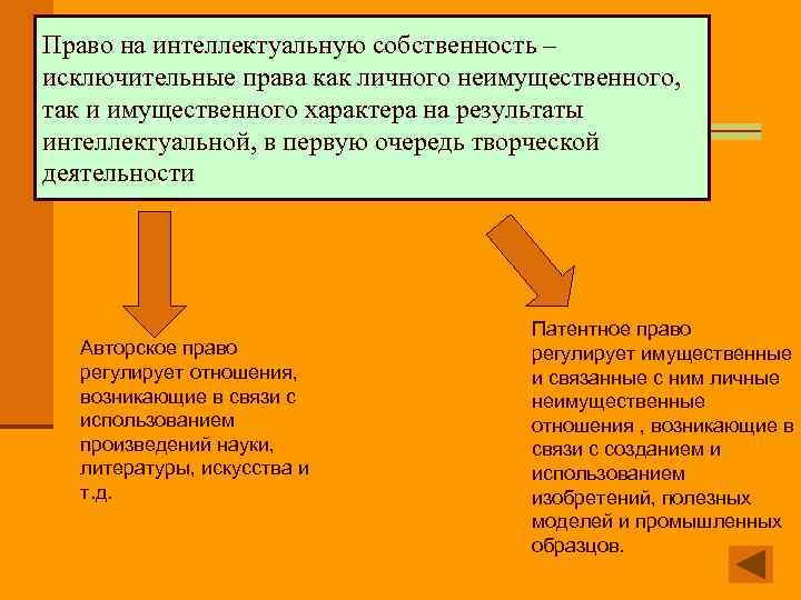 Право на интеллектуальную собственность – исключительные права как личного неимущественного, так и имущественного характера