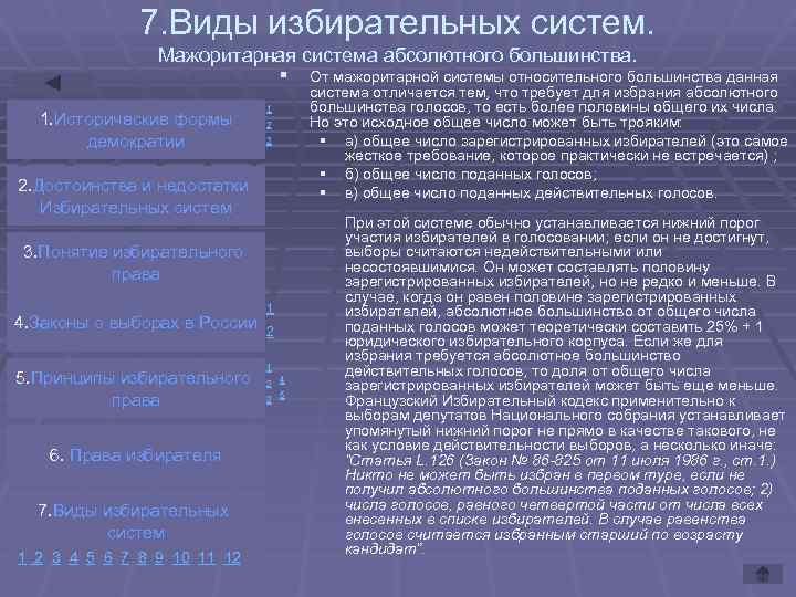 7. Виды избирательных систем. Мажоритарная система абсолютного большинства. § 1. Исторические формы демократии 1