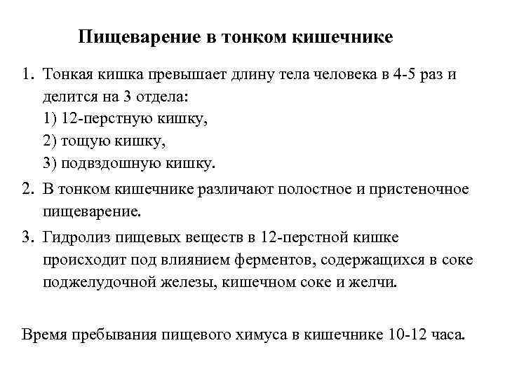 Пищеварение в тонком кишечнике 1. Тонкая кишка превышает длину тела человека в 4 -5
