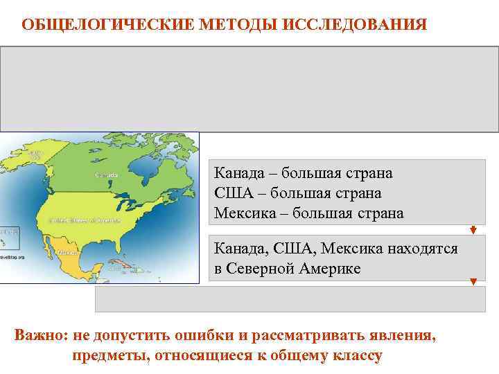 ОБЩЕЛОГИЧЕСКИЕ МЕТОДЫ ИССЛЕДОВАНИЯ Канада – большая страна США – большая страна Мексика – большая