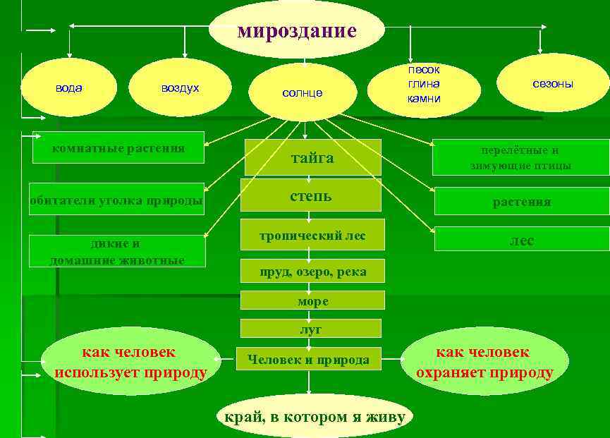  мироздание песок вода воздух глина сезоны солнце камни комнатные растения перелётные и тайга