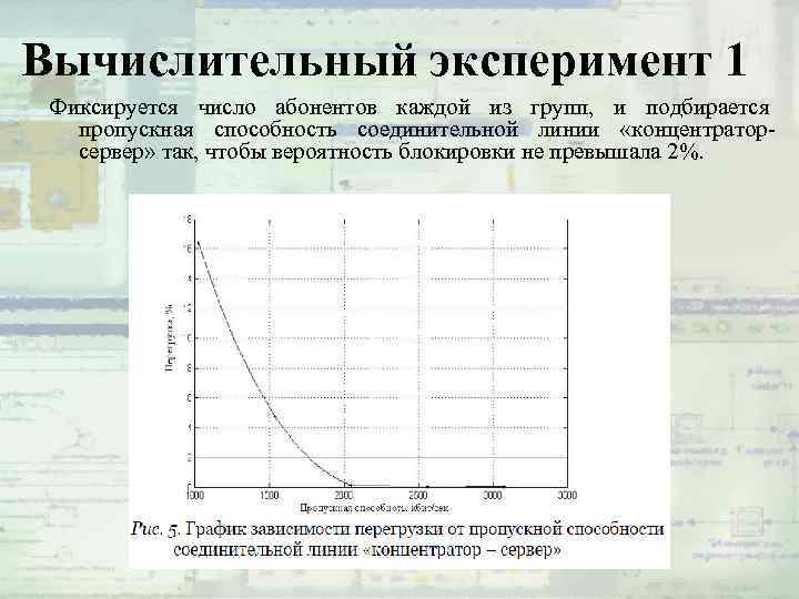 Вычислительный эксперимент 1 Фиксируется число абонентов каждой из групп, и подбирается пропускная способность соединительной