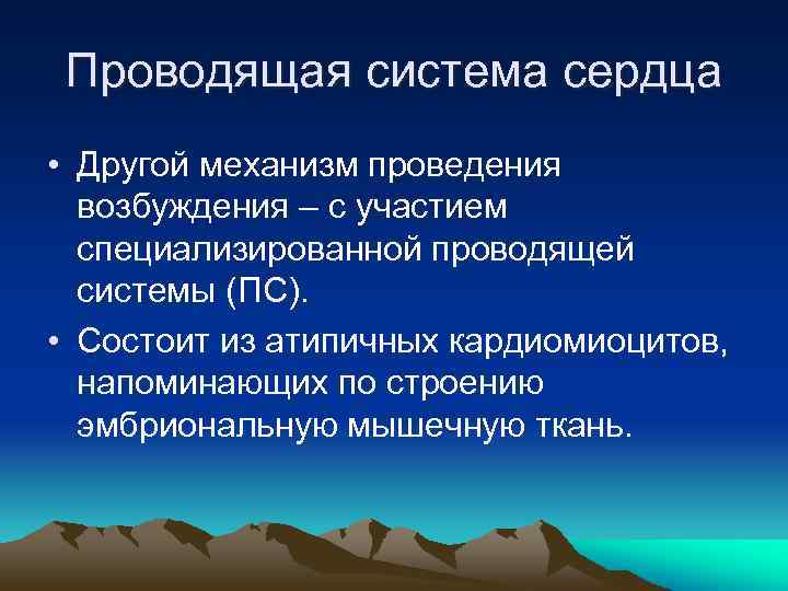Проводящая система сердца • Другой механизм проведения возбуждения – с участием специализированной проводящей системы