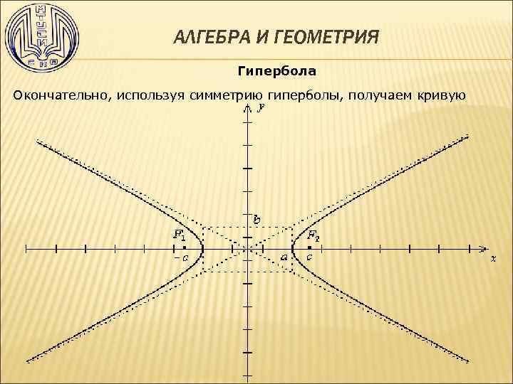 АЛГЕБРА И ГЕОМЕТРИЯ Гипербола Окончательно, используя симметрию гиперболы, получаем кривую 