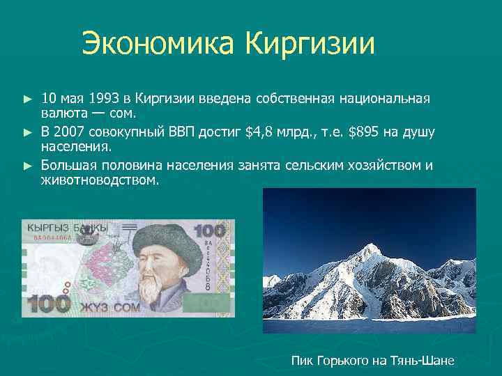 Экономика Киргизии ► ► ► 10 мая 1993 в Киргизии введена собственная национальная валюта