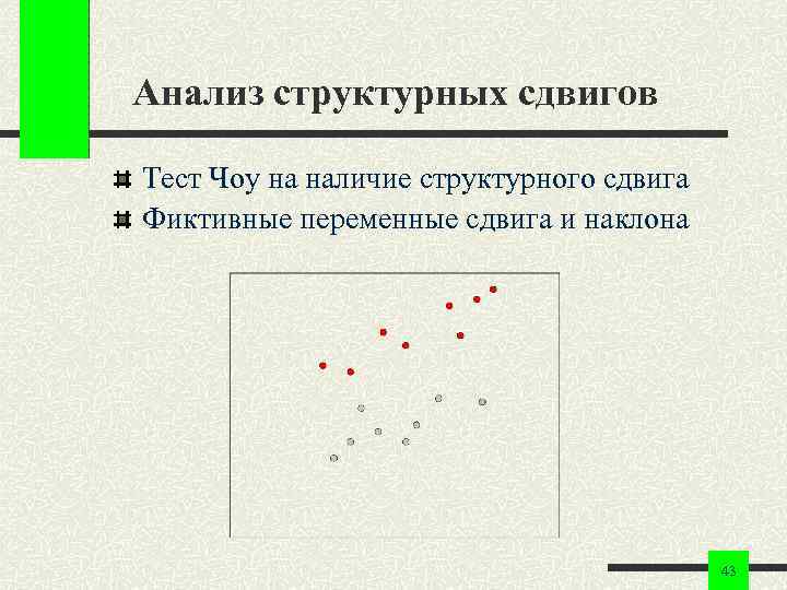 Анализ структурных сдвигов Тест Чоу на наличие структурного сдвига Фиктивные переменные сдвига и наклона