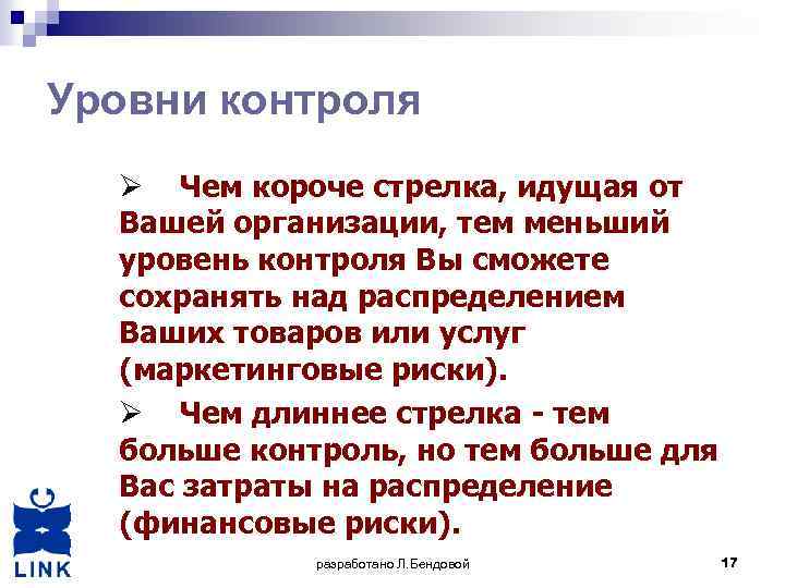 Уровни контроля Ø Чем короче стрелка, идущая от Вашей организации, тем меньший уровень контроля