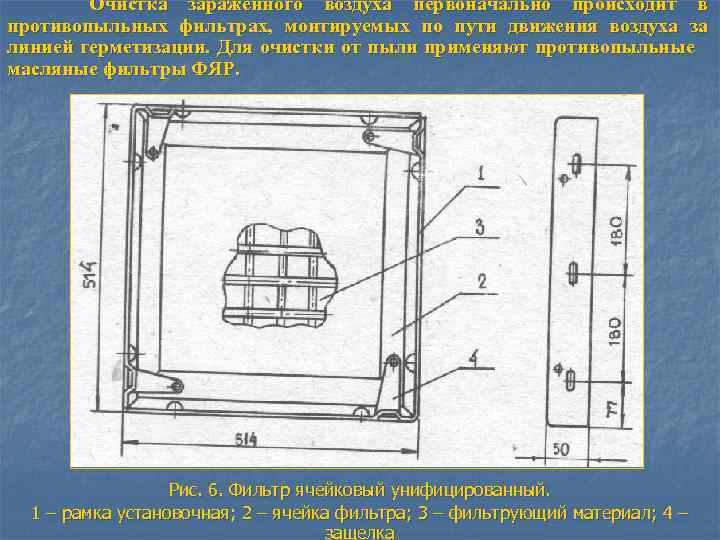Очистка зараженного воздуха первоначально происходит в противопыльных фильтрах, монтируемых по пути движения воздуха за
