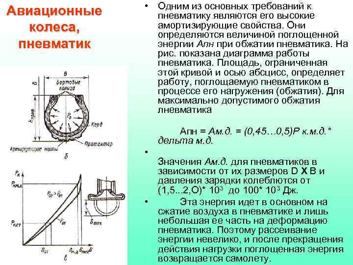 Авиационные колеса, пневматик • Одним из основных требований к пневматику являются его высокие амортизирующие