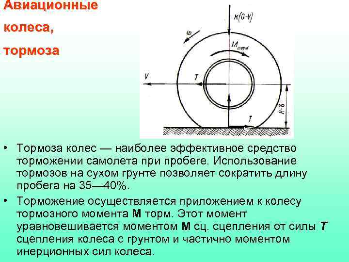 Авиационные колеса, тормоза • Тормоза колес — наиболее эффективное средство торможении самолета при пробеге.