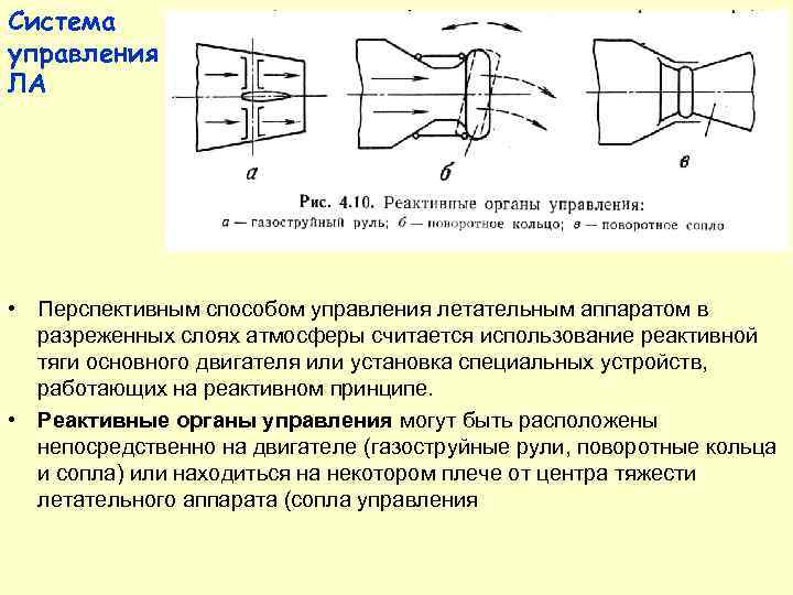 Система управления ЛА • Поворотные сопла также изменяют направление вектора тяги  двигателя и