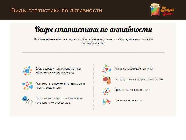 Виды статистики по активности 