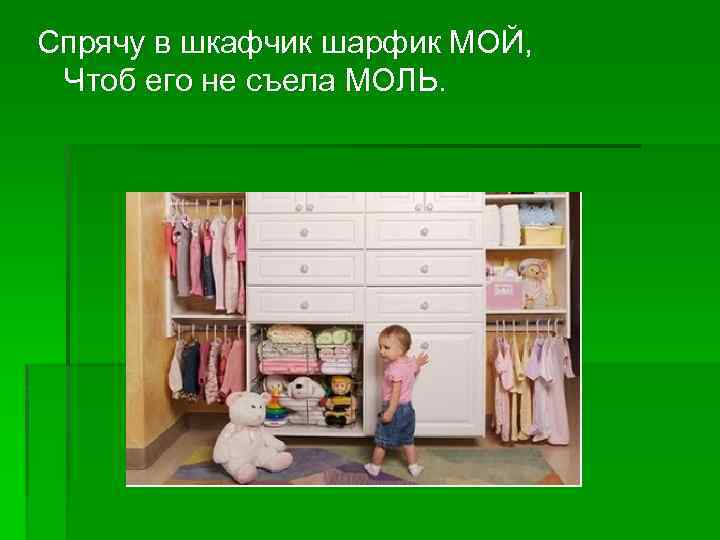 Спрячу в шкафчик шарфик МОЙ, Чтоб его не съела МОЛЬ. 