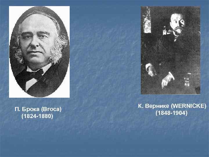 П. Брока (Broca) (1824 -1880) К. Вернике (WERNICKE) (1848 -1904) 