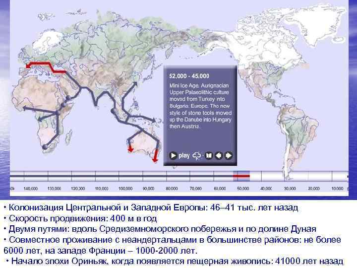  • Колонизация Центральной и Западной Европы: 46– 41 тыс. лет назад • Скорость