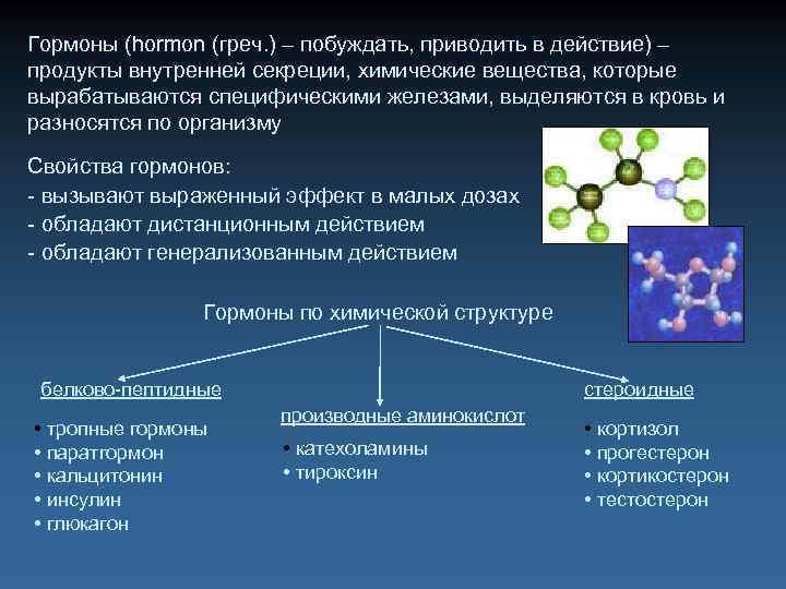 Гормоны (hormon (греч. ) – побуждать, приводить в действие) – продукты внутренней секреции, химические
