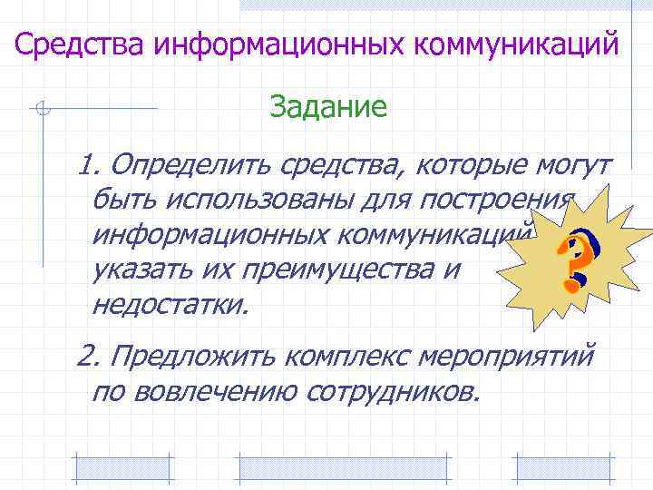 Средства информационных коммуникаций Задание 1. Определить средства, которые могут быть использованы для построения информационных