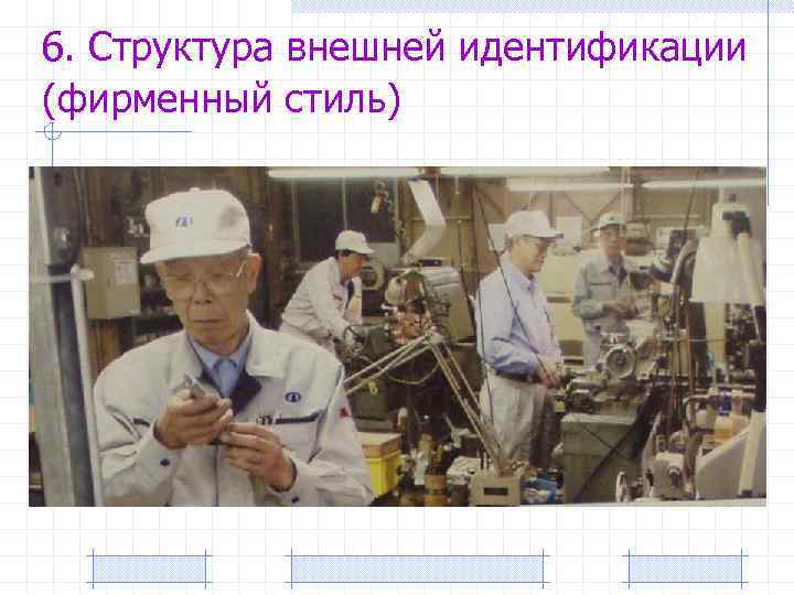 6. Структура внешней идентификации (фирменный стиль) • имидж организации - образ который направленно транслируется