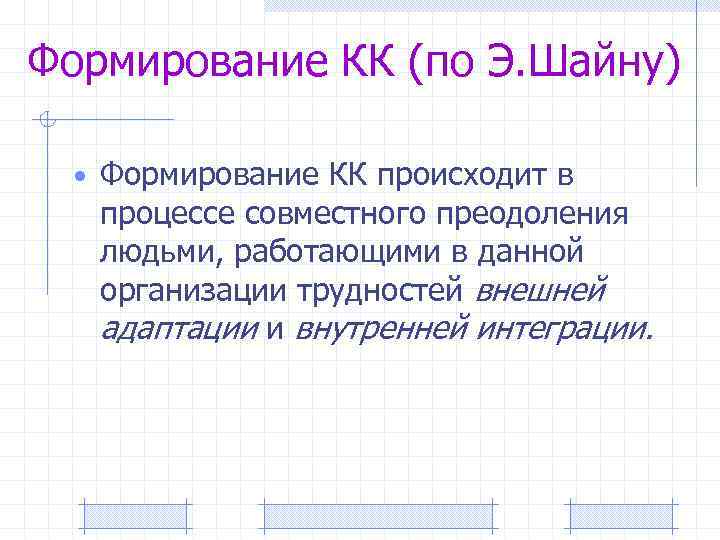 Формирование КК (по Э. Шайну) • Формирование КК происходит в процессе совместного преодоления людьми,
