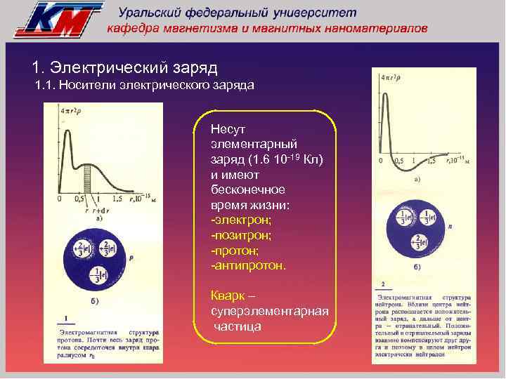 1. Электрический заряд 1. 1. Носители электрического заряда Несут элементарный заряд (1. 6 10