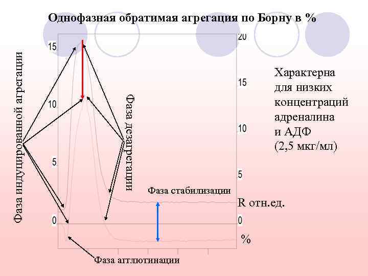 Фаза дезагрегации Фаза индуцированной агрегации Однофазная обратимая агрегация по Борну в % Характерна для