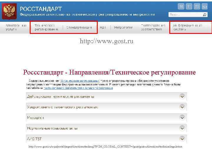 http: //www. gost. ru Россстандарт - Направления/Техническое регулирование http: //www. gost. ru/wps/portal/pages/directions/techreg? WCM_GLOBAL_CONTEXT=/gostru/directions/technicalregulation 