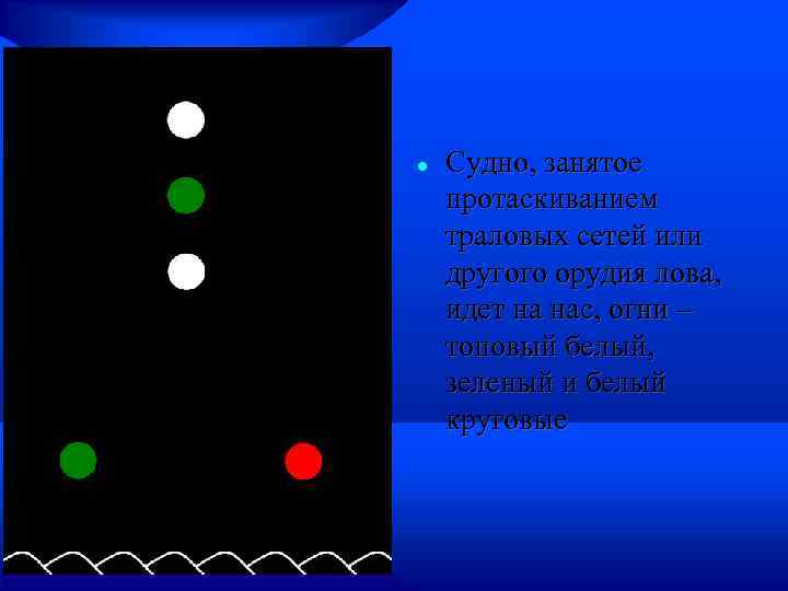  Судно, занятое протаскиванием траловых сетей или другого орудия лова, идет на нас, огни