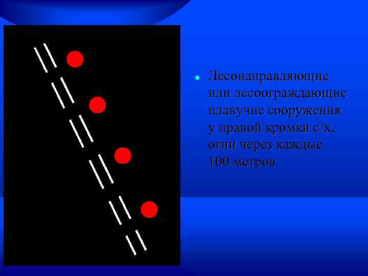  Лесонаправляющие или лесоограждающие плавучие сооружения у правой кромки с/х, огни через каждые 100
