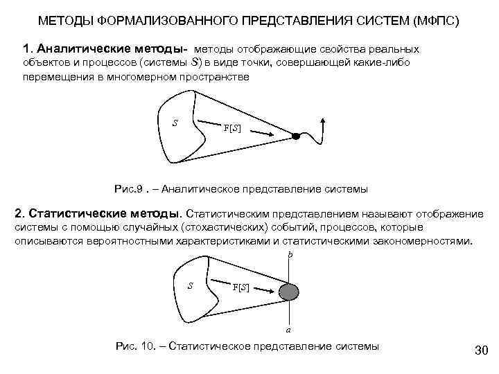 МЕТОДЫ ФОРМАЛИЗОВАННОГО ПРЕДСТАВЛЕНИЯ СИСТЕМ (МФПС) 1. Аналитические методы отображающие свойства реальных объектов и процессов