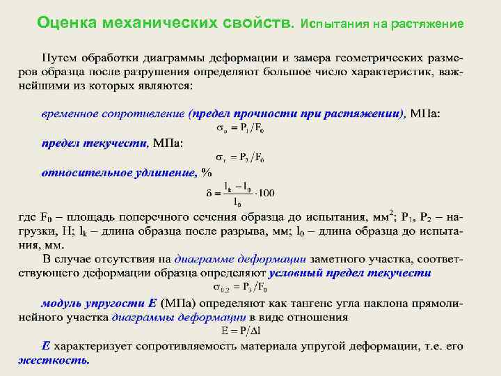 Оценка механических свойств. Испытания на растяжение 