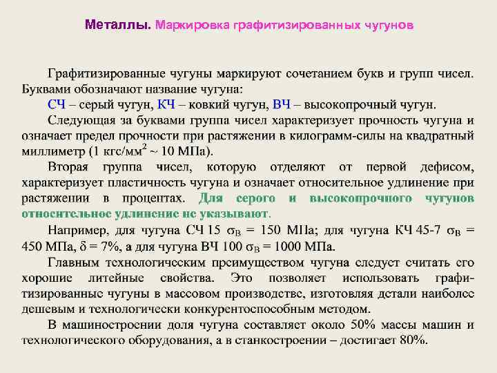 Металлы. Маркировка графитизированных чугунов 