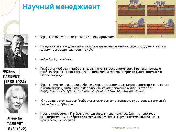 Научный менеджмент «изучение движений» Гилбреты изобрели прибор и назвали его микрохронометром. Это часы, которые
