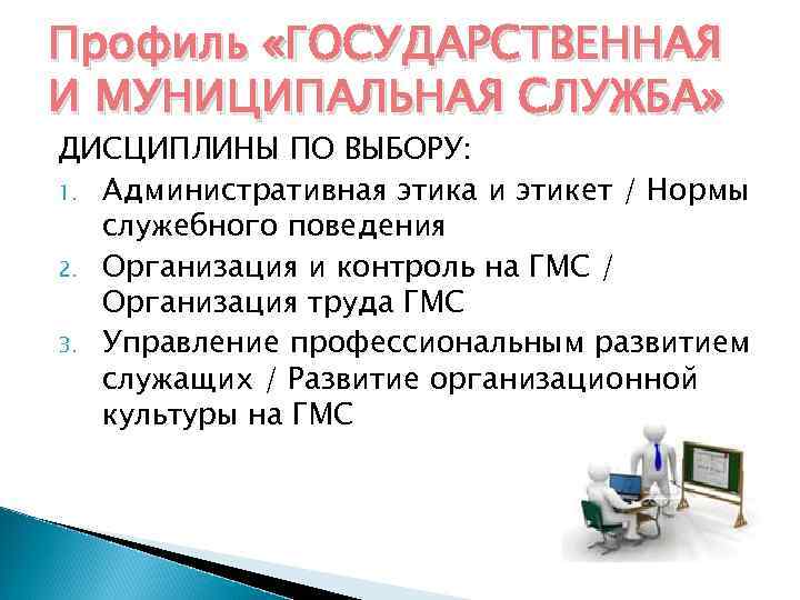 Профиль «ГОСУДАРСТВЕННАЯ И МУНИЦИПАЛЬНАЯ СЛУЖБА» ДИСЦИПЛИНЫ ПО ВЫБОРУ: 1. Административная этика и этикет /