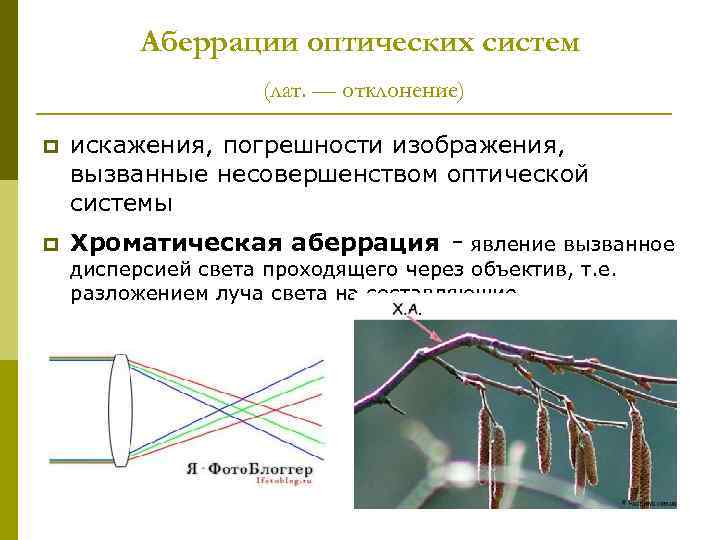 Аберрация при которой изображение оказывается окрашенным называется