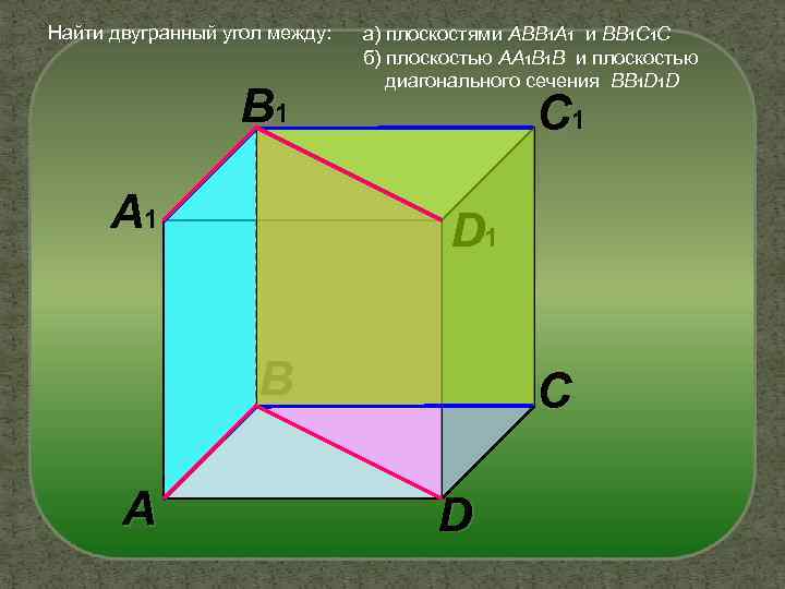 Найти двугранный угол между: B 1 A 1 а) плоскостями ABB 1 A 1