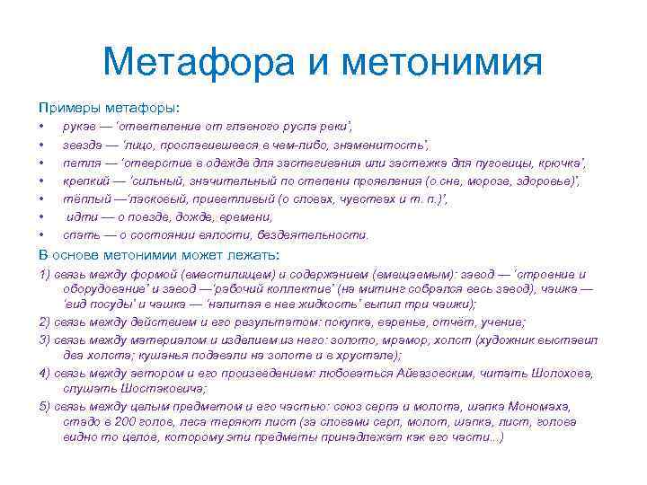 Переносные значения слова метафора метонимия синекдоха