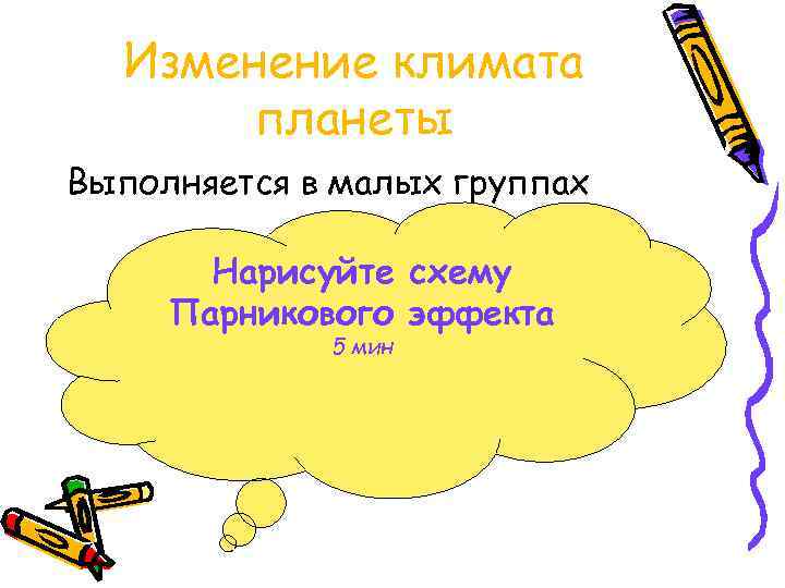  Изменение климата  планеты Выполняется в малых группах   Нарисуйте схему Парникового