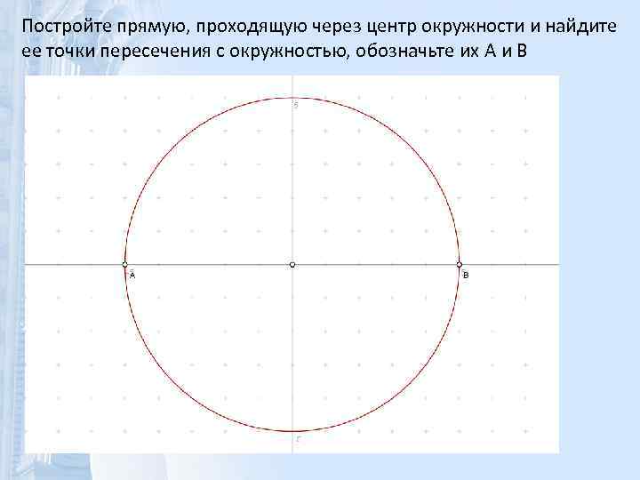 Постройте прямую, проходящую через центр окружности и найдите ее точки пересечения с окружностью, обозначьте