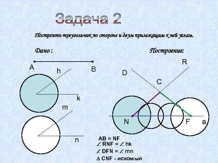 На каком из рисунков представлено решение задачи на построение треугольника по трем сторонам