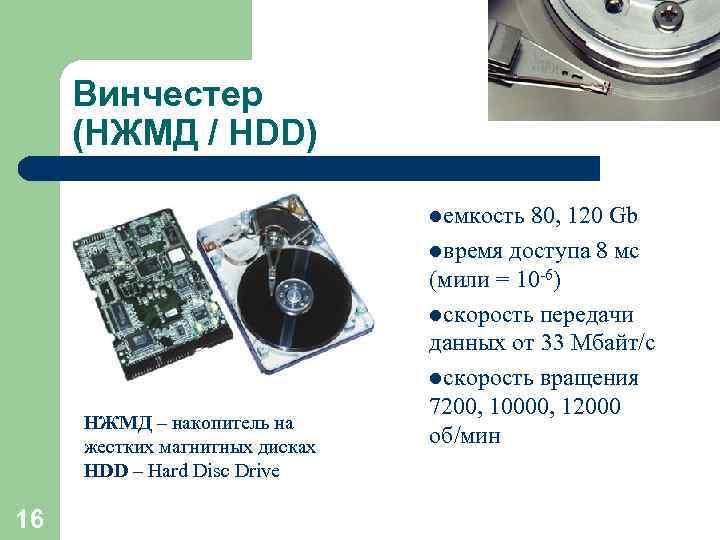  Винчестер (НЖМД / HDD)      емкость 80, 120 Gb